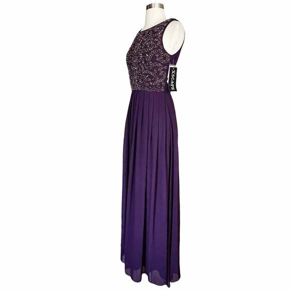 XSCAPE Purple Embellished Dress A-Line Chiffon Pleated Skirt Sleeveless Gown 6 - Picture 13 of 13